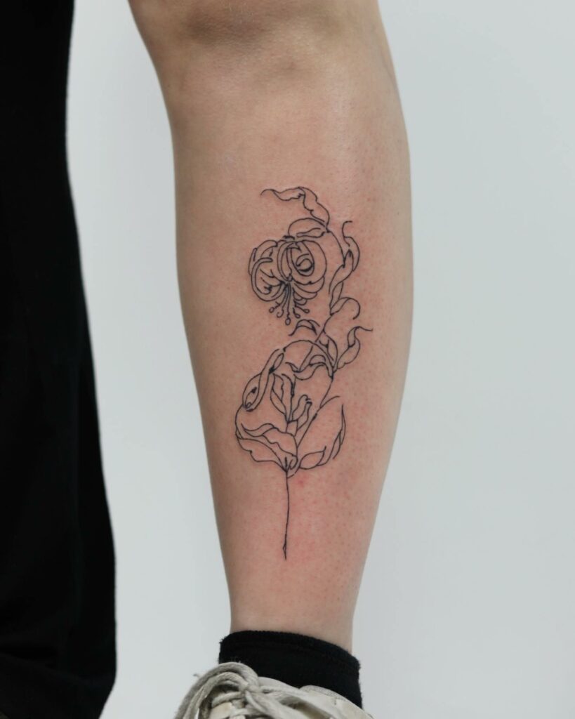 Contemporary Floral Shin Tattoo Ideas