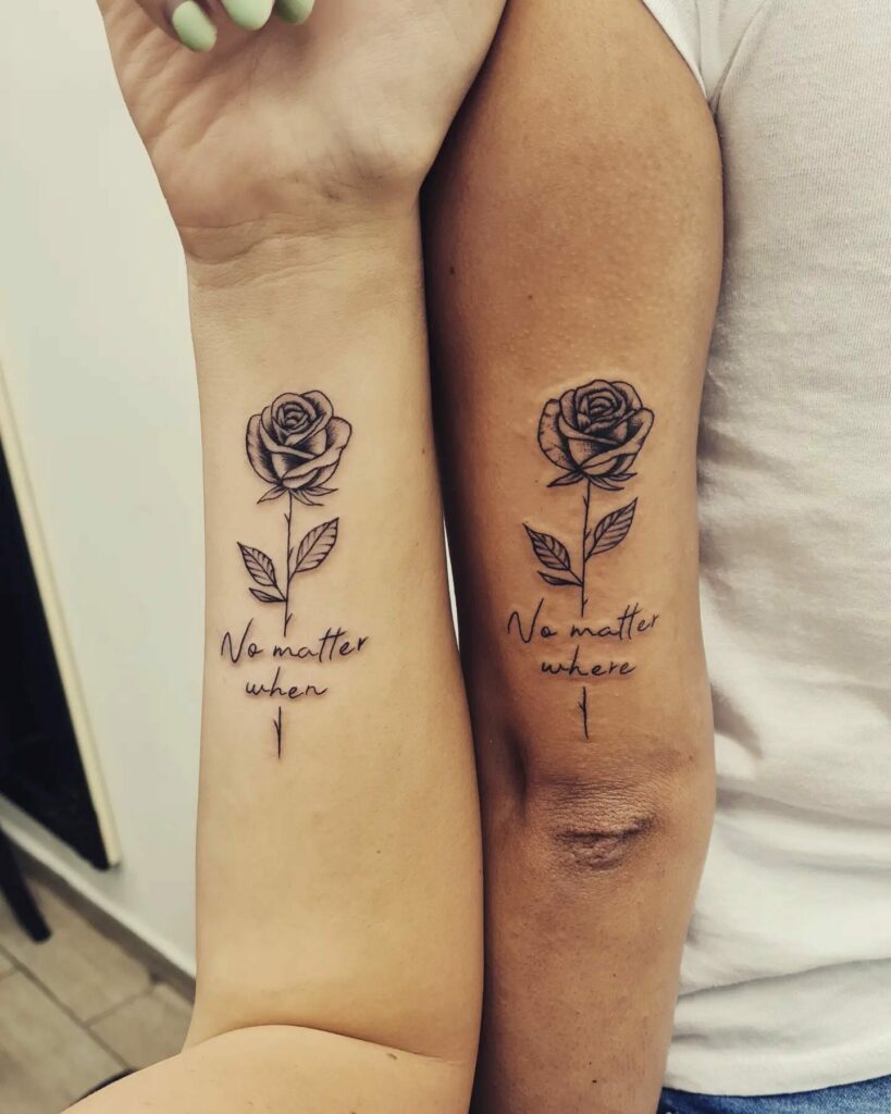 Couple Black And Whites Rose Tattoos