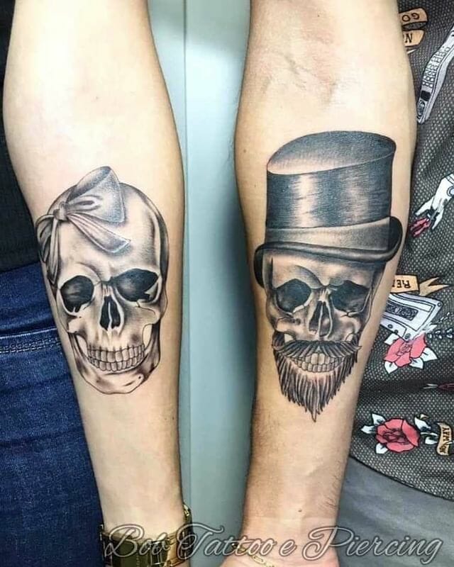 Couple Skeleton Face Hand Tattoo