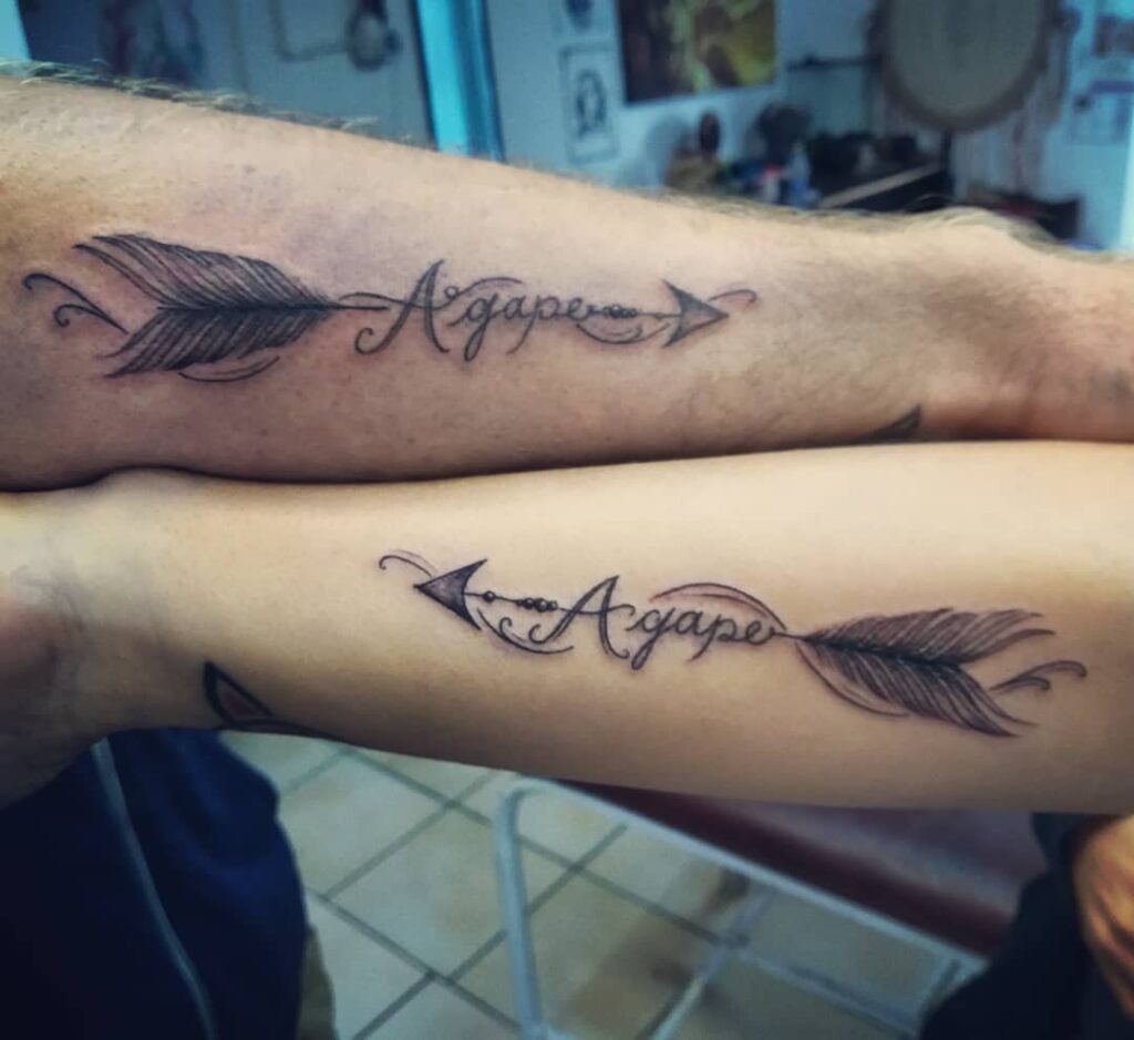 Couples Matching Tattoo Arrow Design