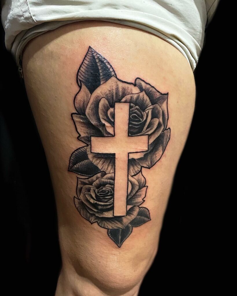 Cross Black And White Rose Tattoo Ideas