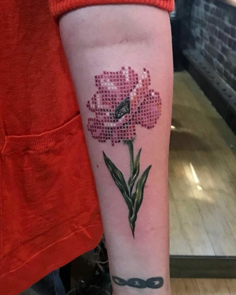 Cross Stitch Flower Tattoo