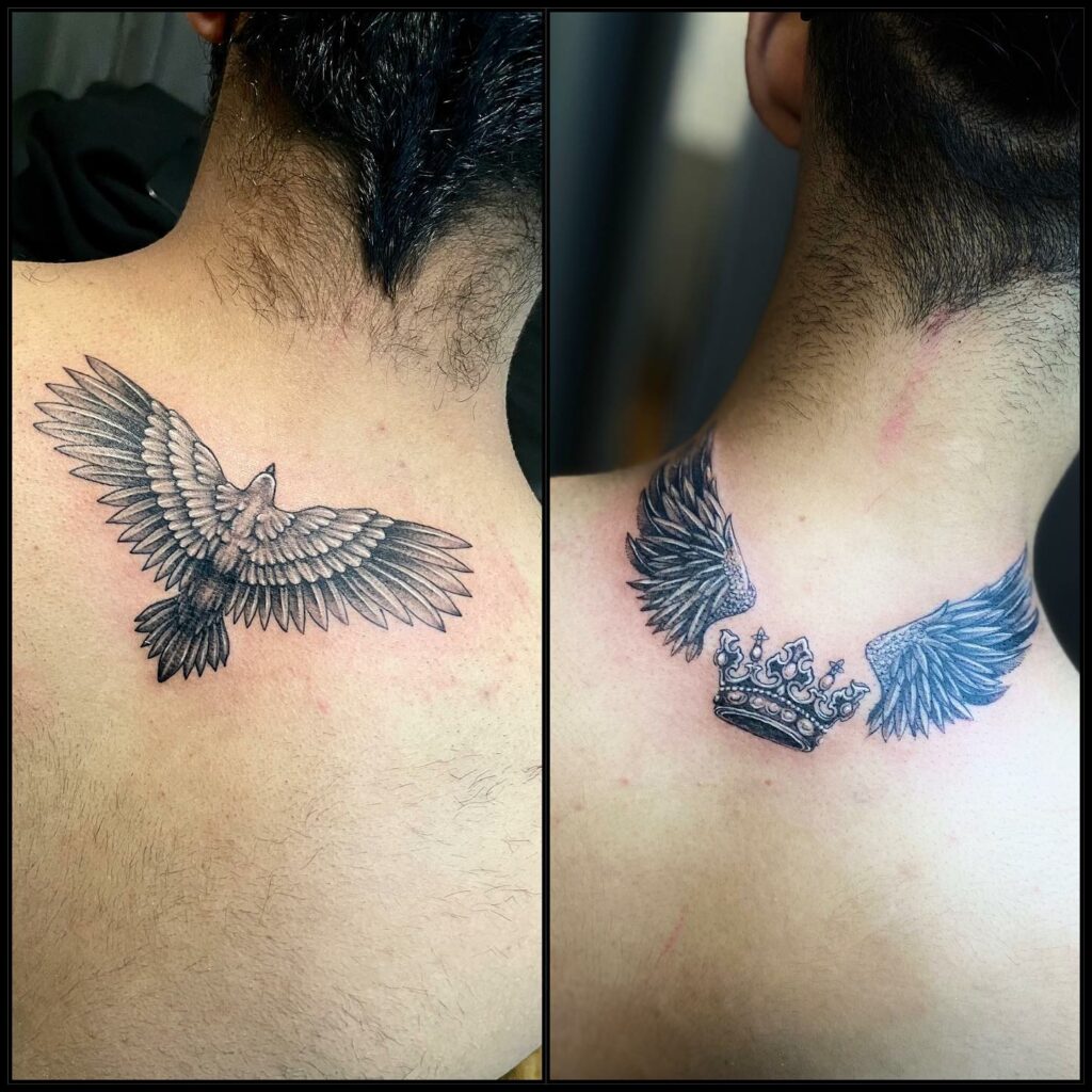 Crown Neck Tattoo With Wings