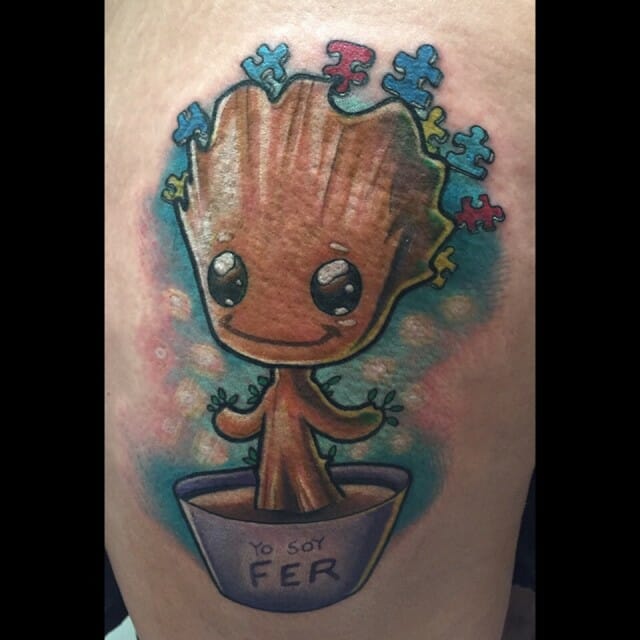 Cute Autism Awareness Tattoo With Groot