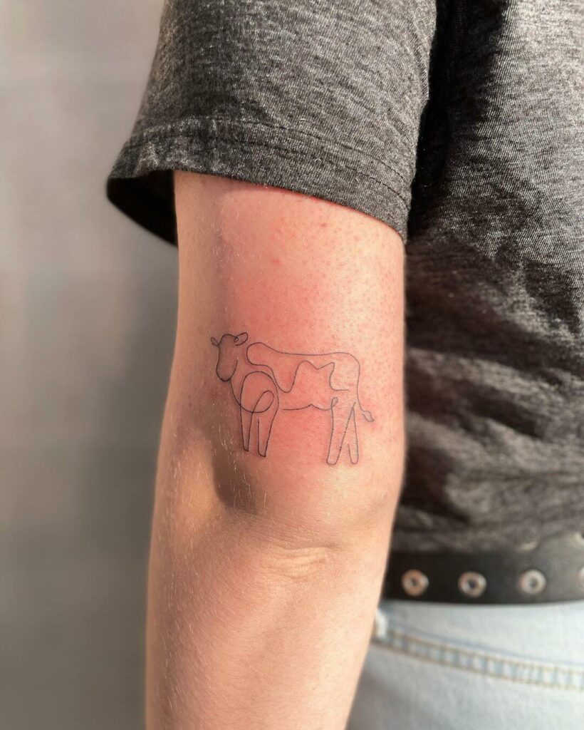 Cute Continuous Line Cow Tattoo