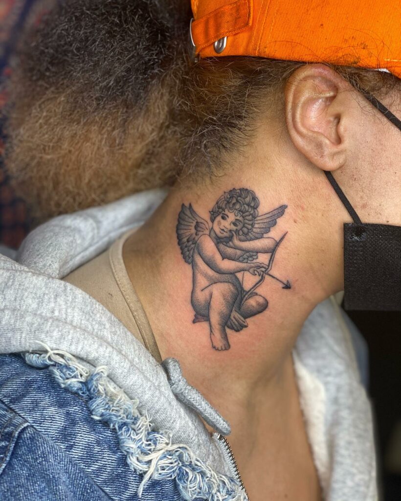 Cute Cupid Neck Tattoo