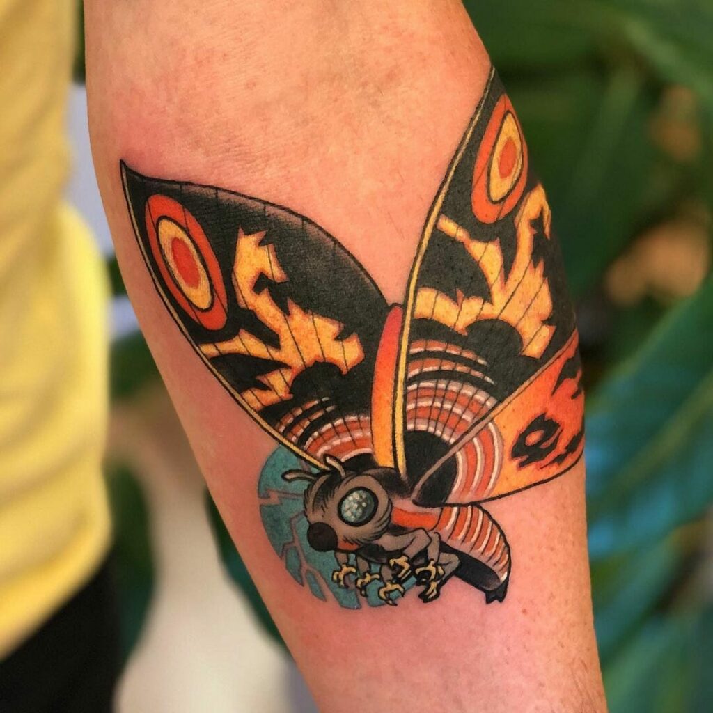Cute Little Angry Mothra Tattoo