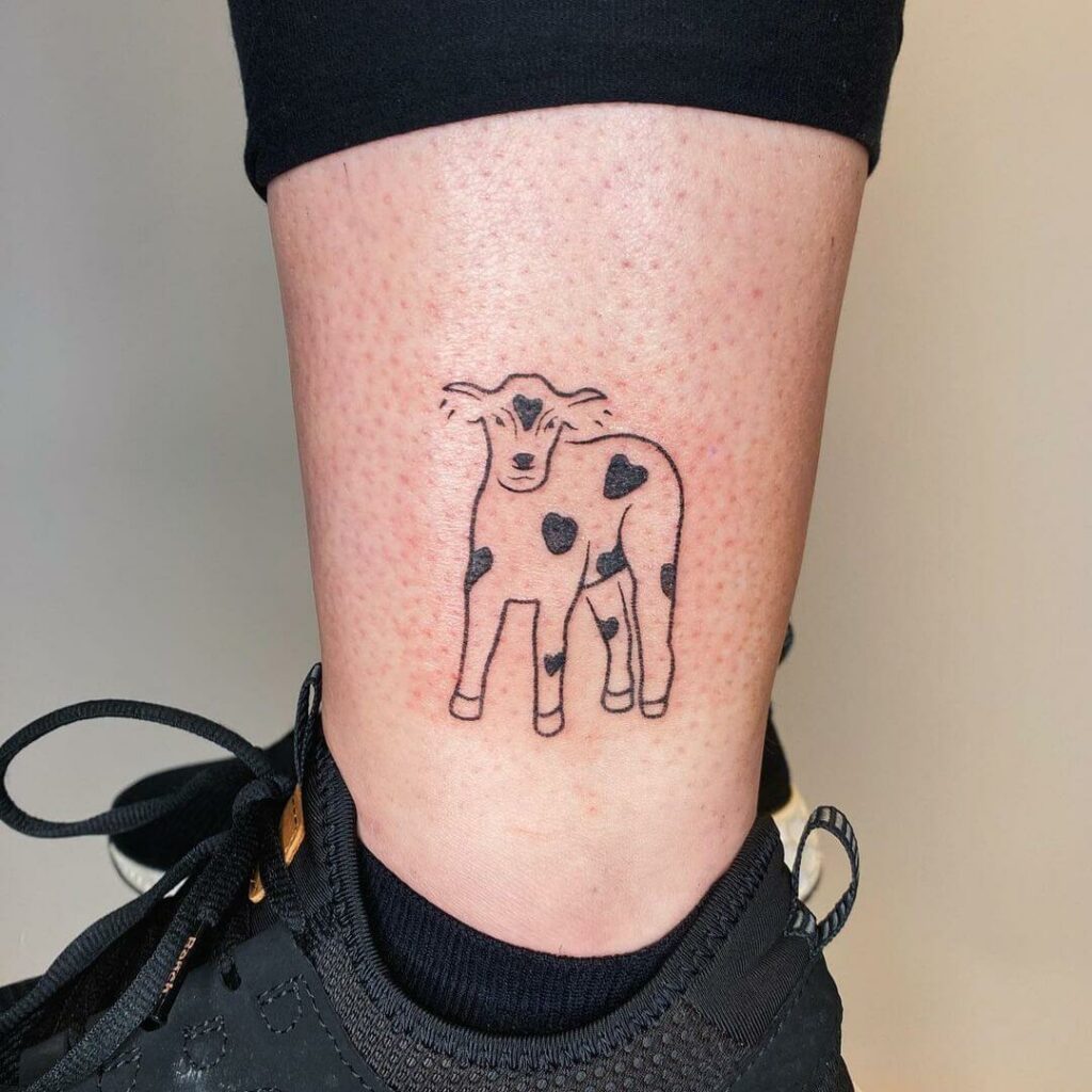 Cute Little Hankpoked Cow Tattoo