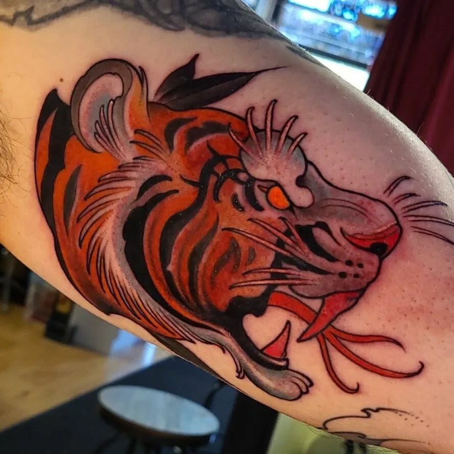 Dangerous Tiger Thigh Tattoo