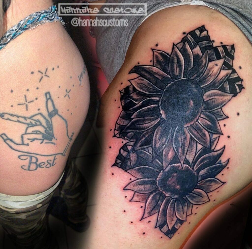 Brilliant Coverup Tattoos Combine Blackout Ink with Blossoms