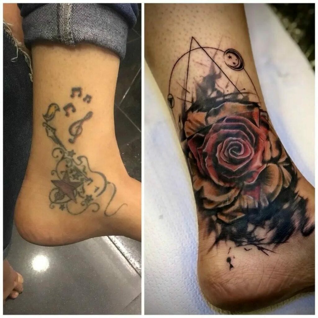 Black rose tattoo cover up on the shoulder