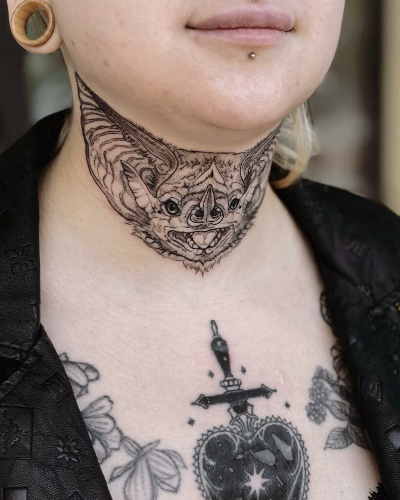 Profile Portrait of an Expressive Bearded Man with Tattoos on His Neck on  a Dark Background Stock Photo  Image of face facial 138050706