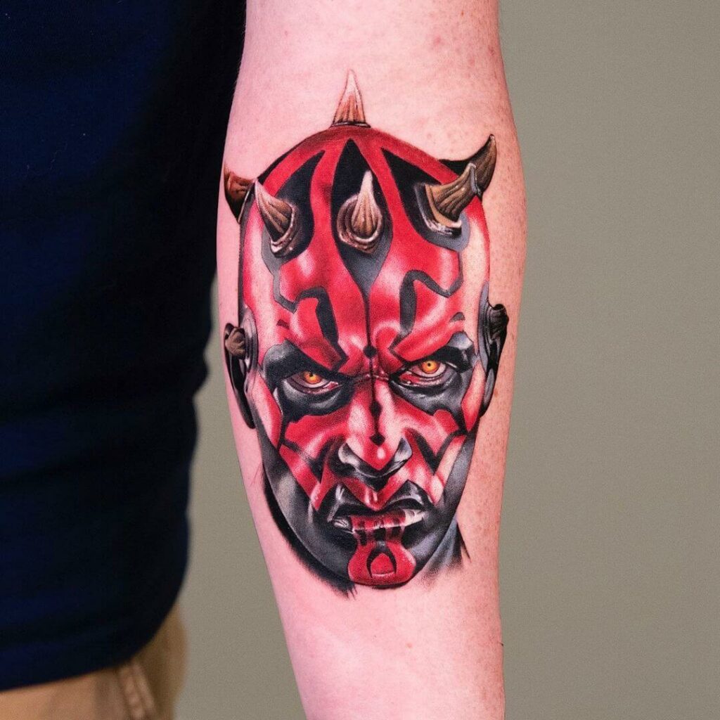 Darth Maul Face Tattoo On Sleeve