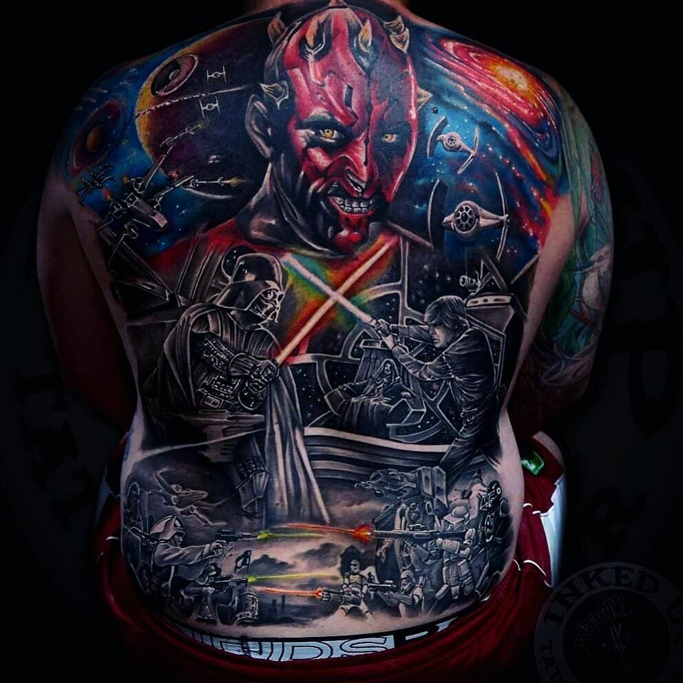 Darth Maul Lightsaber Tattoo At The Back