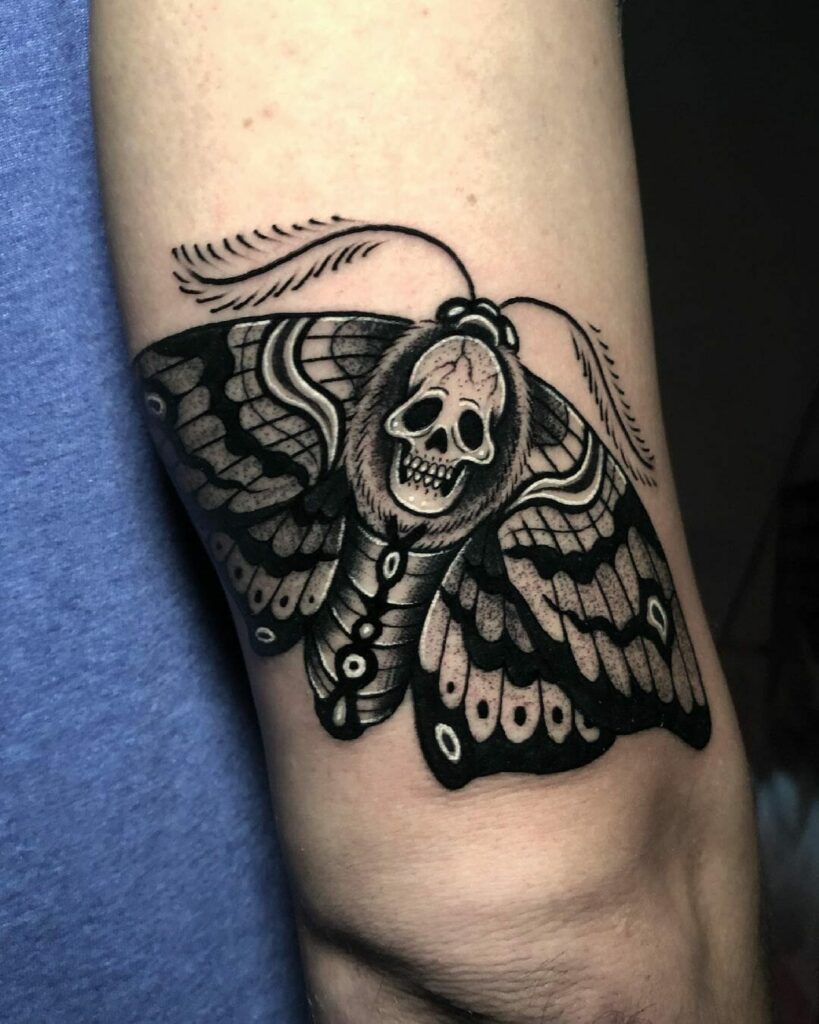 Death Head Moth Tattoo With Gloomy Skull Ideas