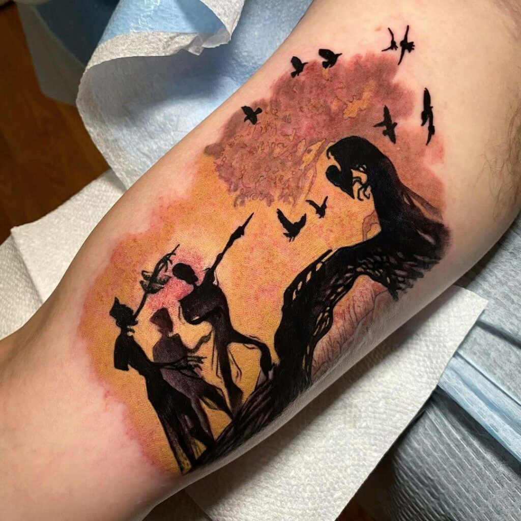 Deathly Hallows Tattoo With The Color Of Gryffindor
