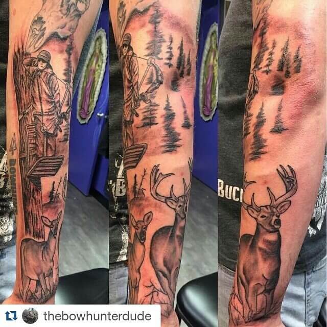 Deer Hunting Sleeve Tattoo Idea