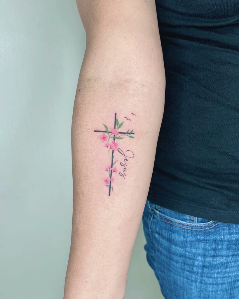 Delicate Cross Tattoo For Forearm