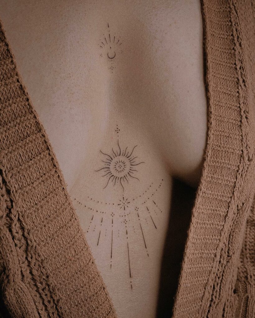 Delicate Hand-poked Tattoo Designs For Your Sternum