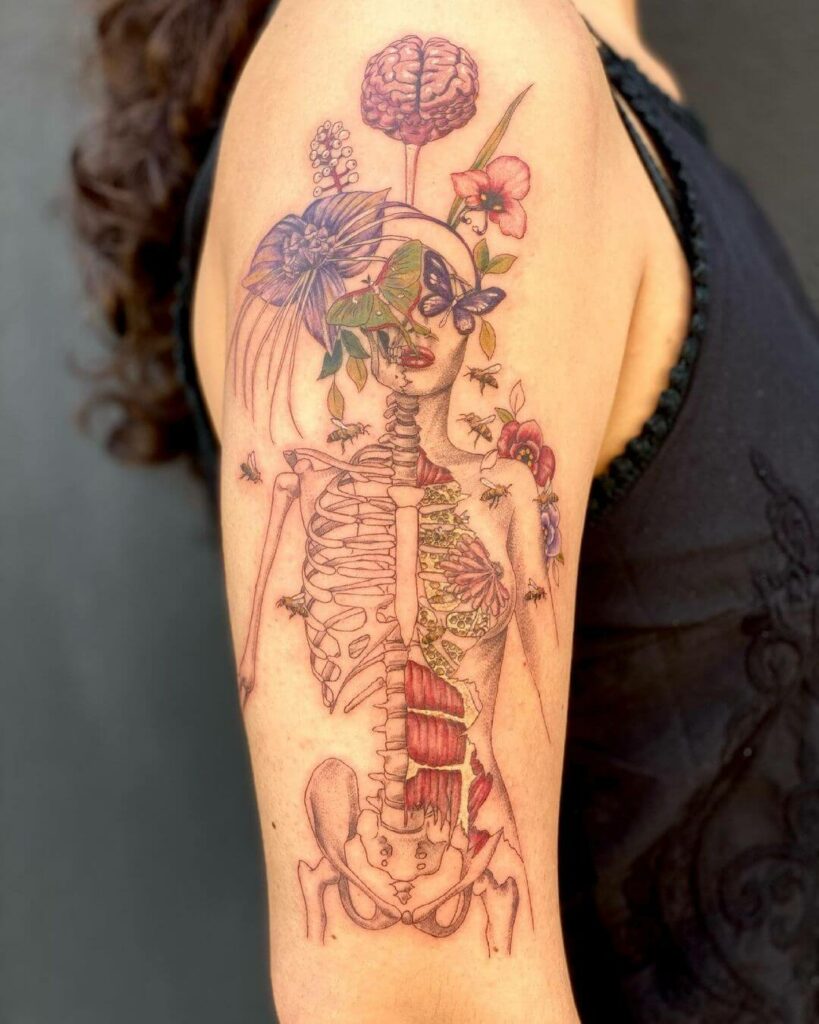 Detailed Skeleton Anatomy Tattoo 