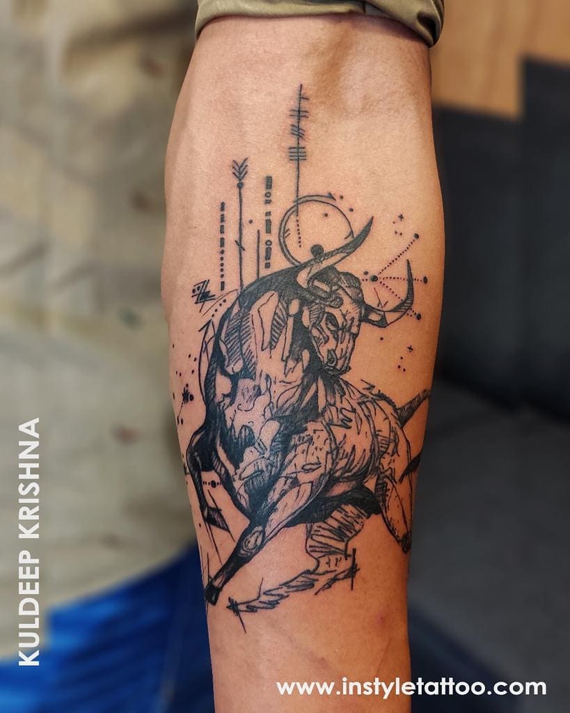 amazing detailed charging bull tattoo stencil  Stable Diffusion  OpenArt