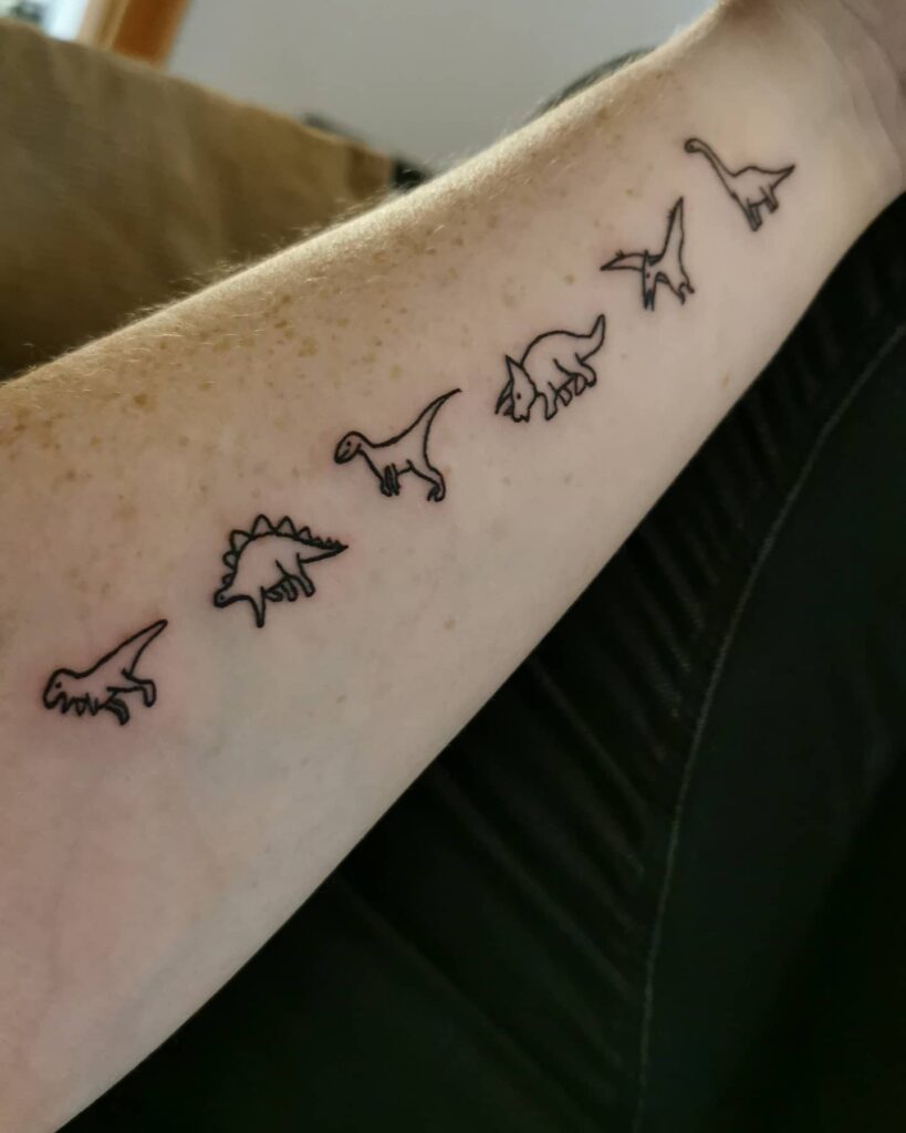 Little dinosaur tattoo on the forearm  Tattoogridnet