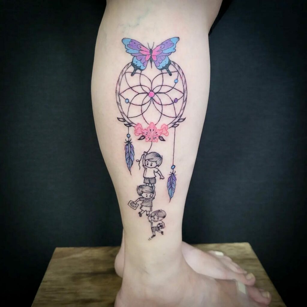 Dream Catcher Tattoo With Blue Butterfly ideas