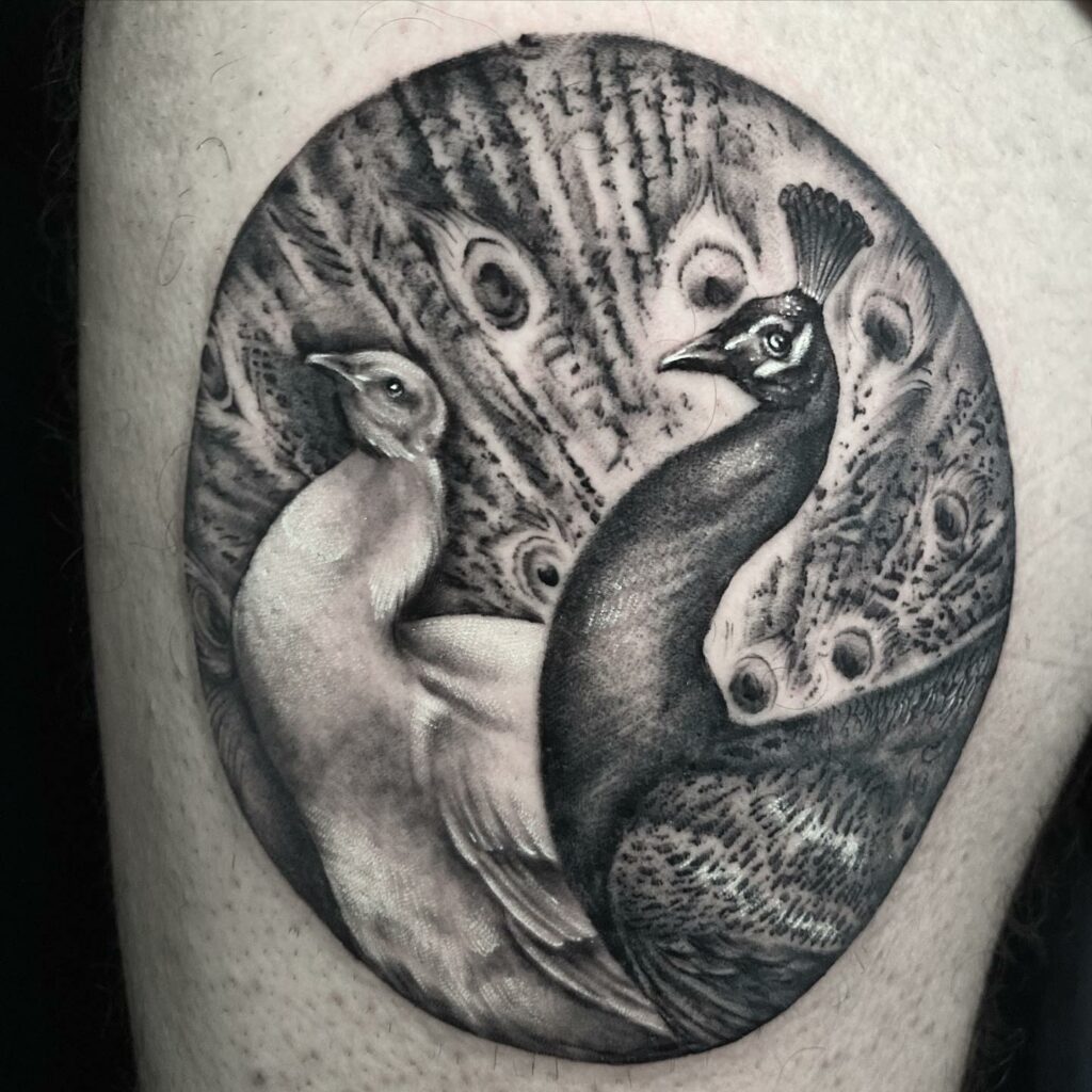 Duo Peacock Back Tattoo