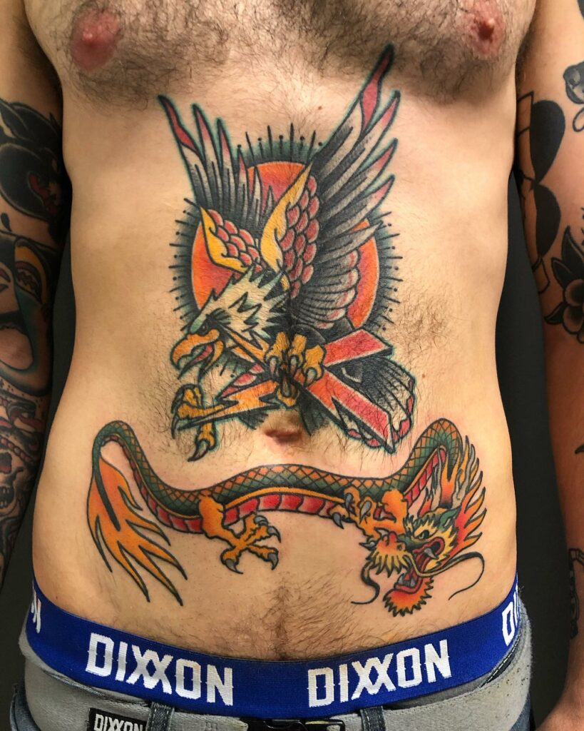 Eagle And Snake Stomach Tattoo