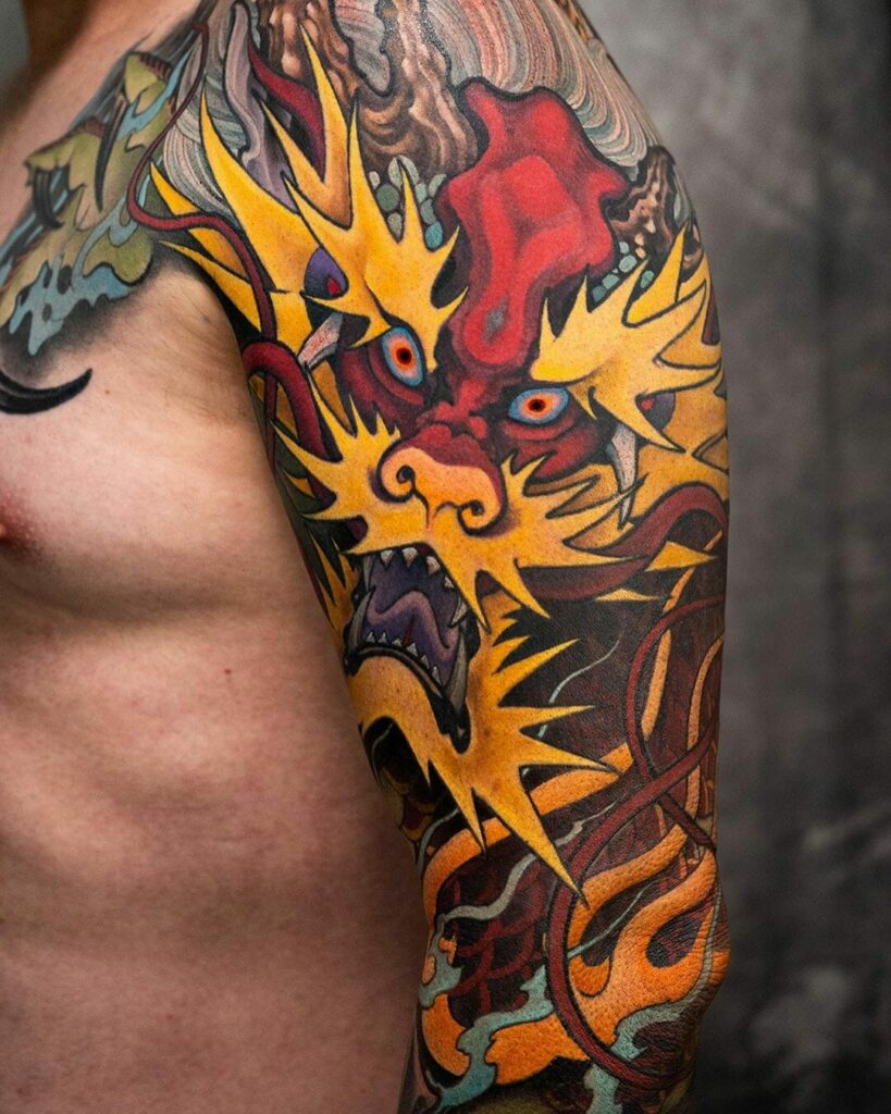 Electrifying Full Sleeve Japanese Dragon Tattoo Idea For Men And Women