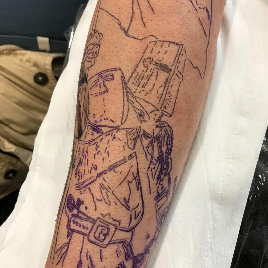 English Knight Tattoo In Progress