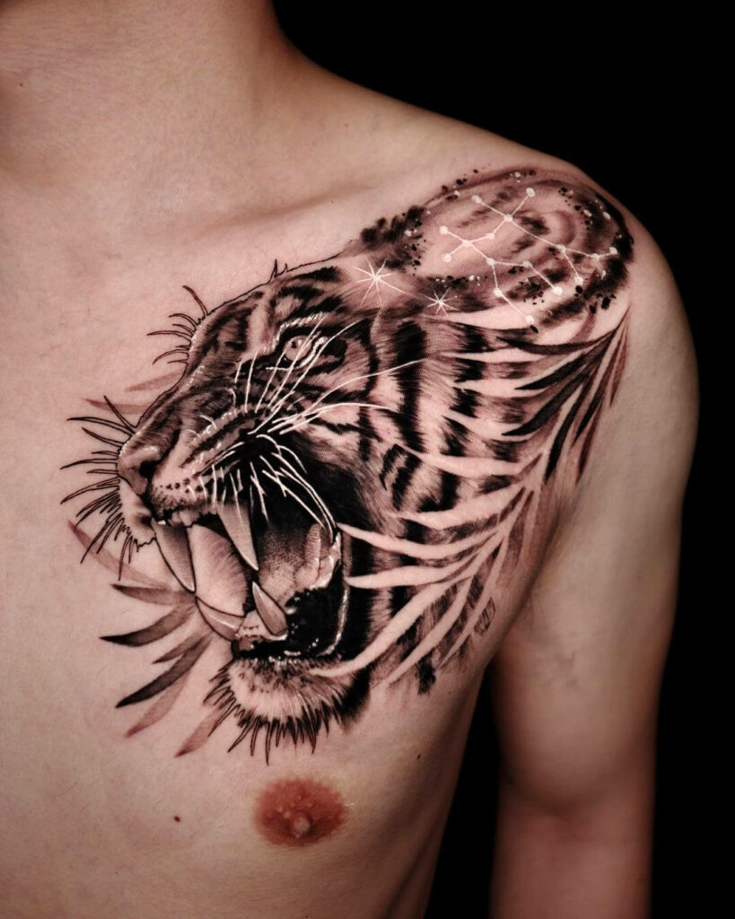 tiger face chest tattoo