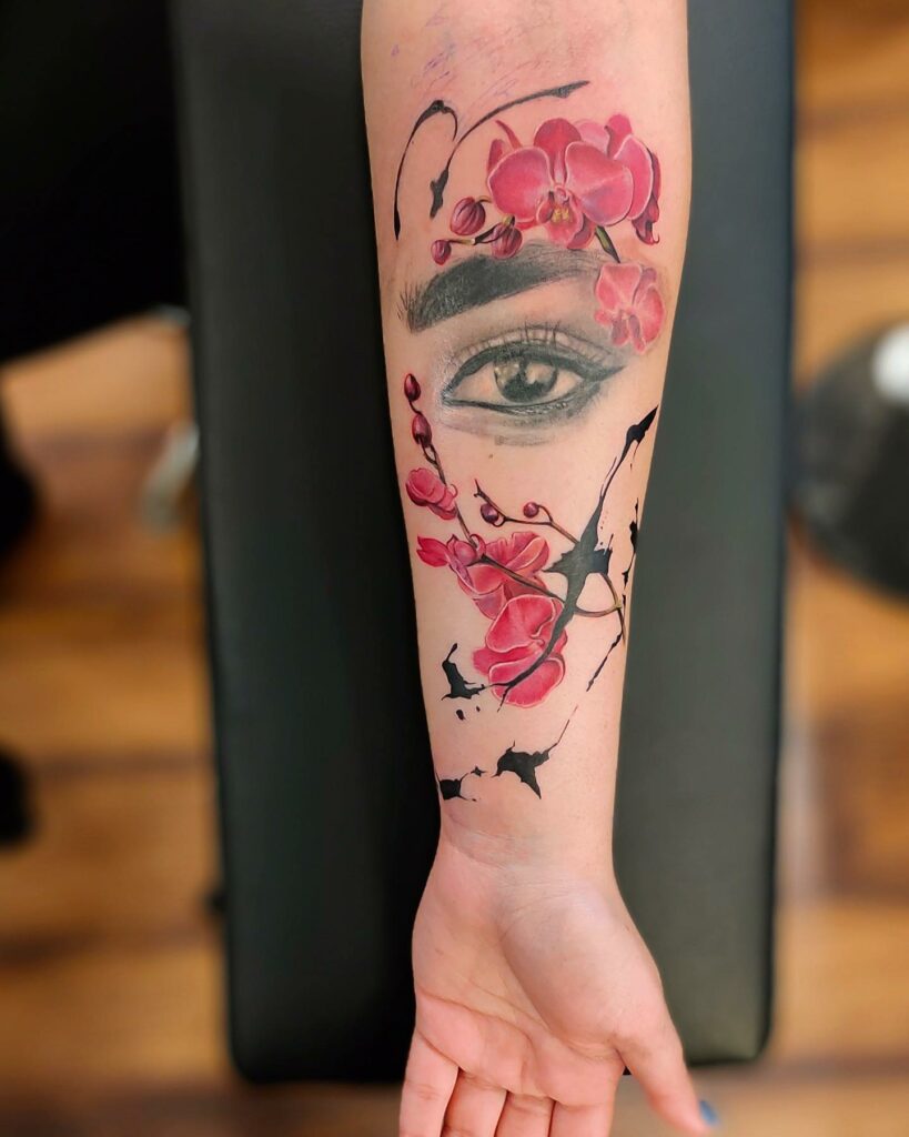 Eye Tattoo Ideas On Arm With Cherry Blossom