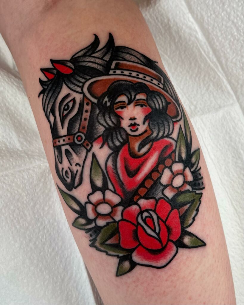 Fantastic Cowgirl with A Horse Forearm Tattoo