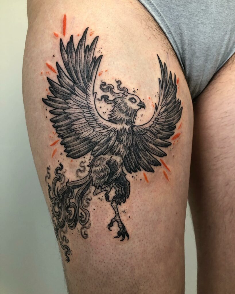 Fantastic Rising Phoenix Thigh Tattoo Ideas