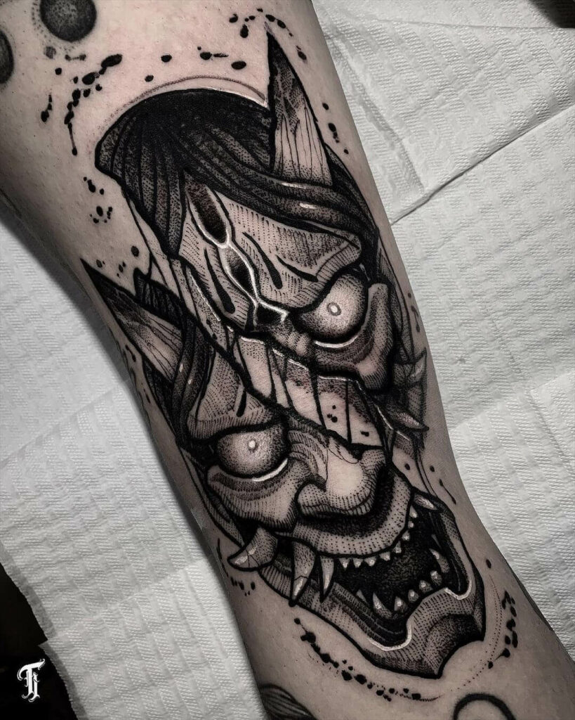 Fierce Broken Hannya Mask Tattoo Ideas