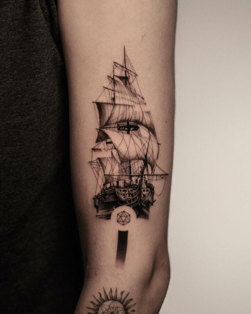 Fine Line Sea Graphics Tattoo