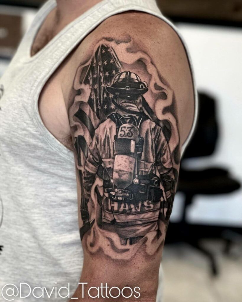 Fire Fighter Tribute American Flag Tattoo