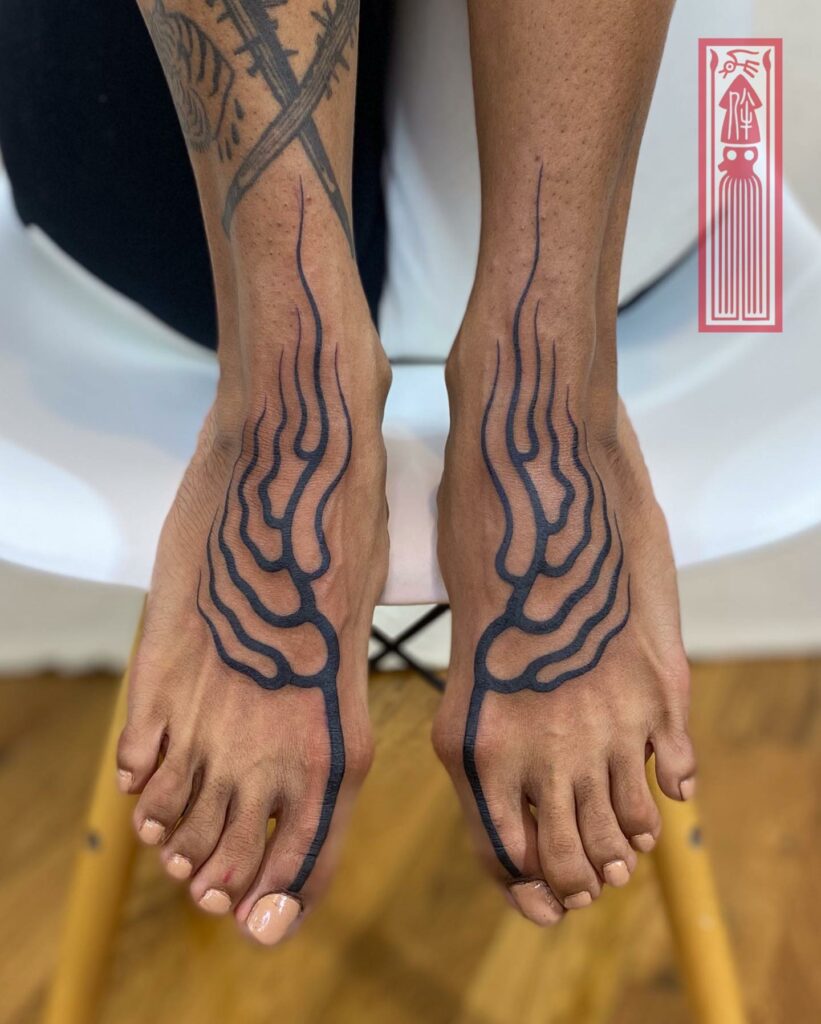 Fire On Foot Tattoos
