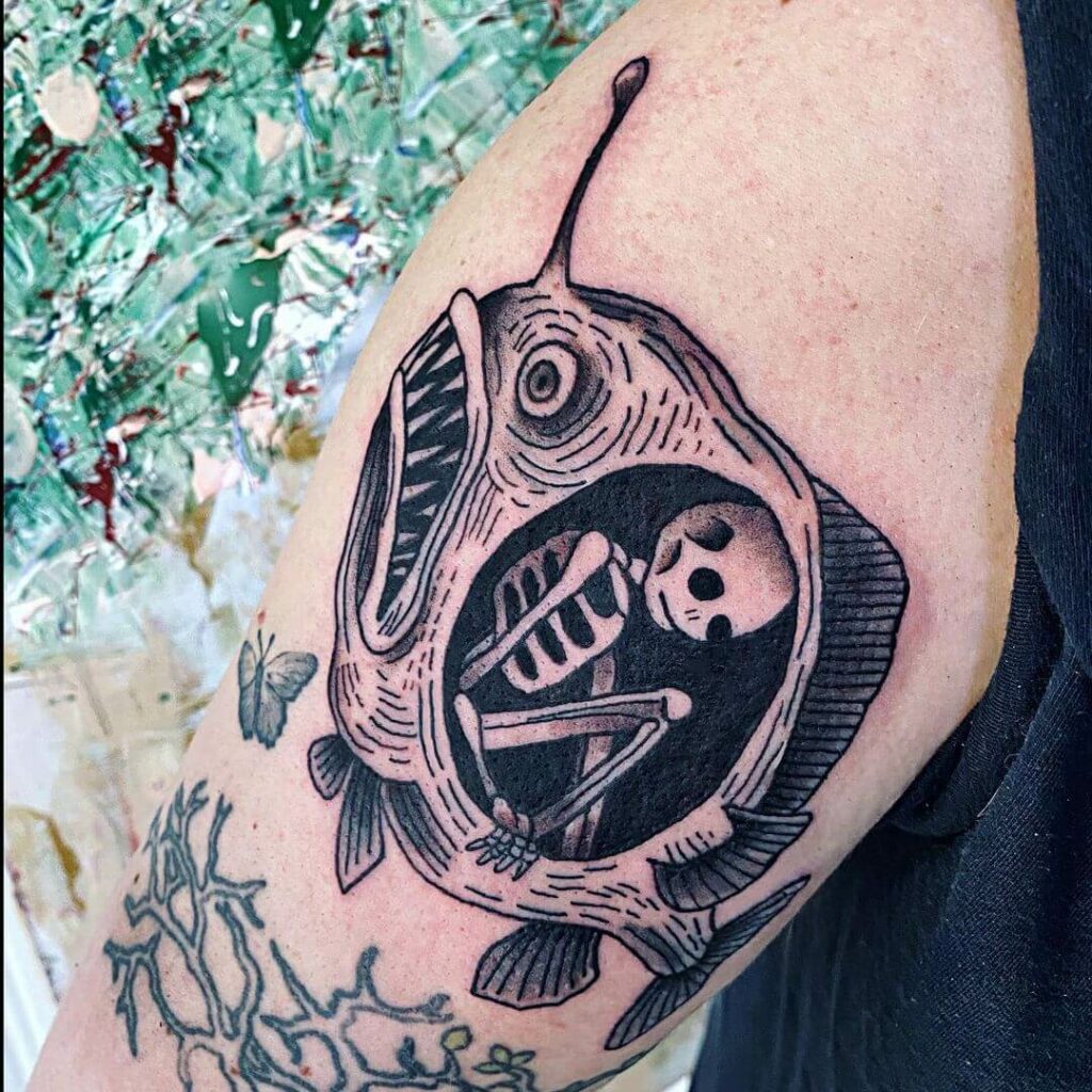 Fish And Skeleton Corpse Tattoo