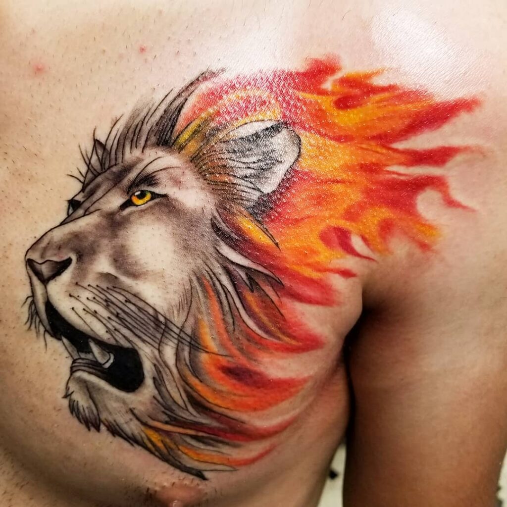 Flaming Lion Tattoo
