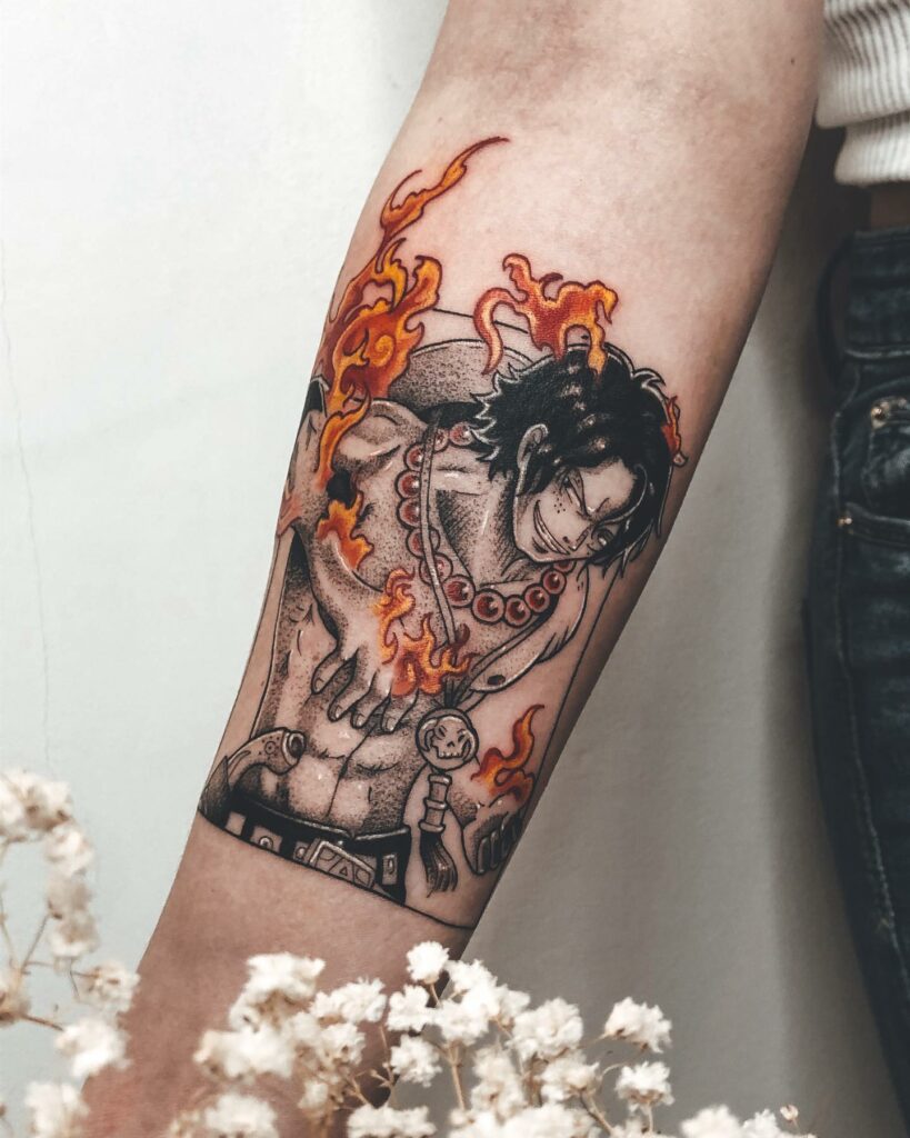 One Piece Ace Arm Tattoo