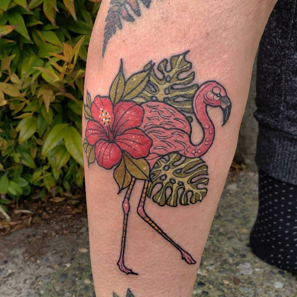 Flamingo Monstera Tattoo