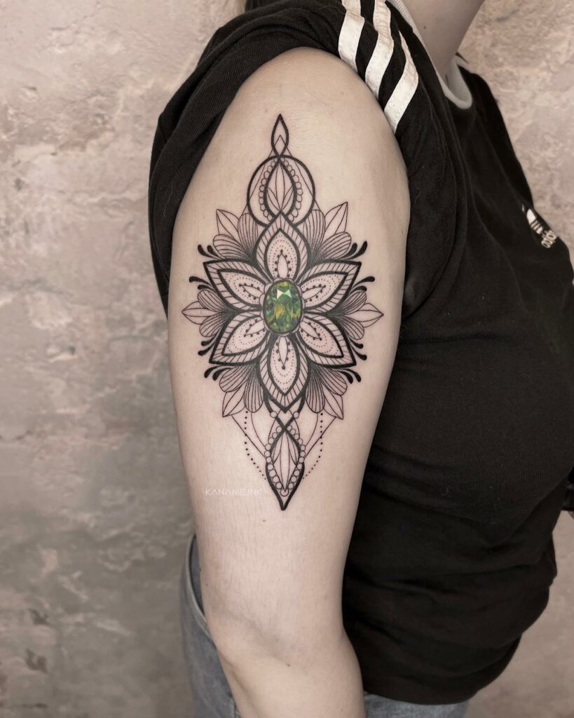 Floral Arm Sleeve Gem Mandala Tattoo Design