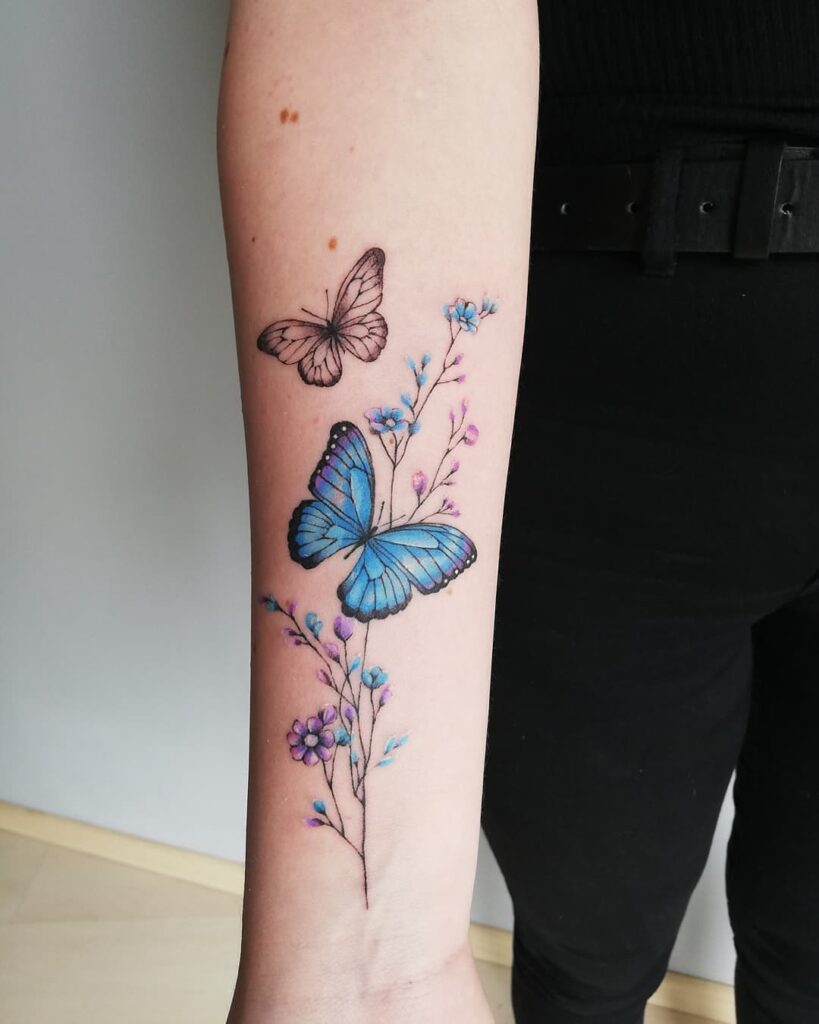 Floral Blue Butterfly Tattoo