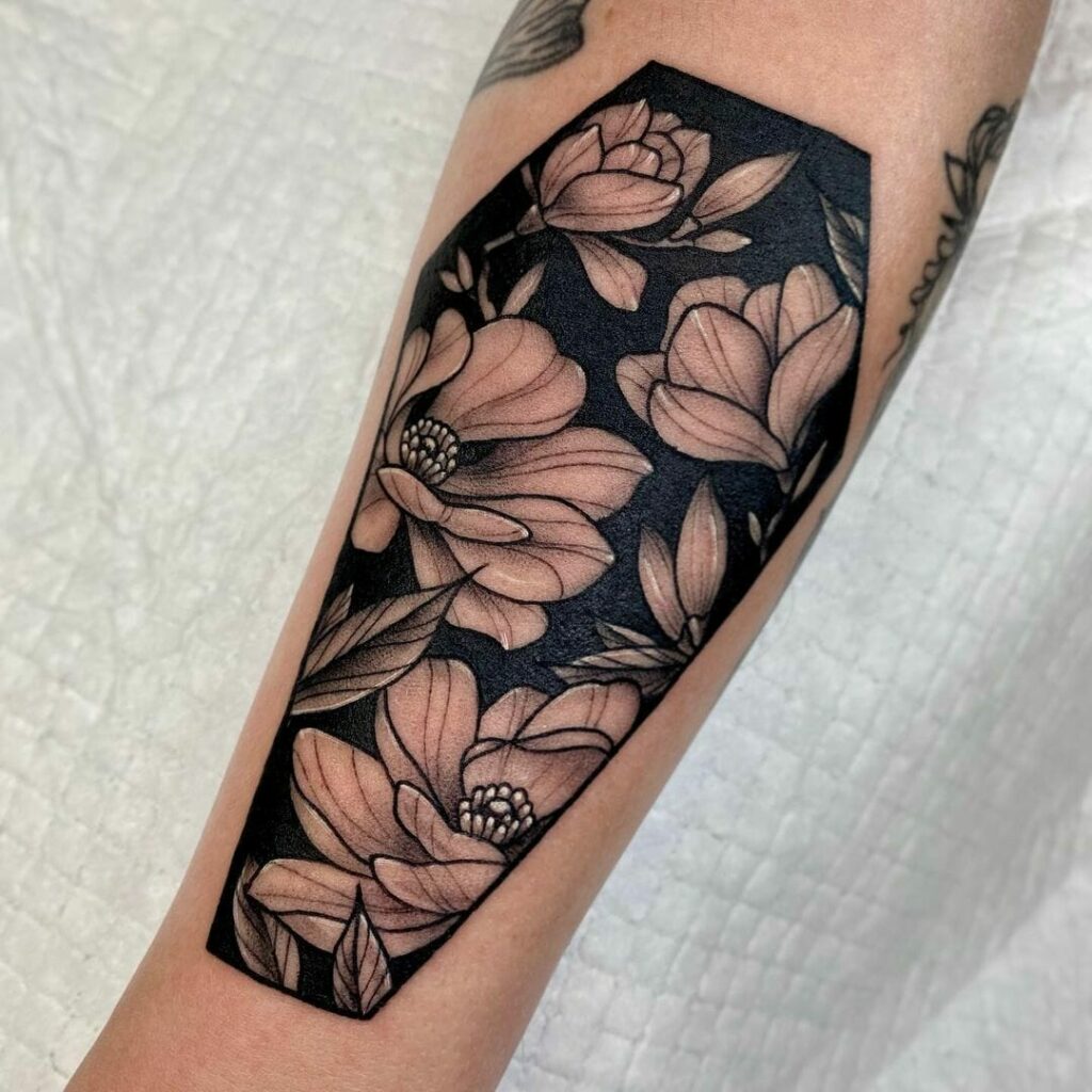 Floral Coffin Tattoo Design