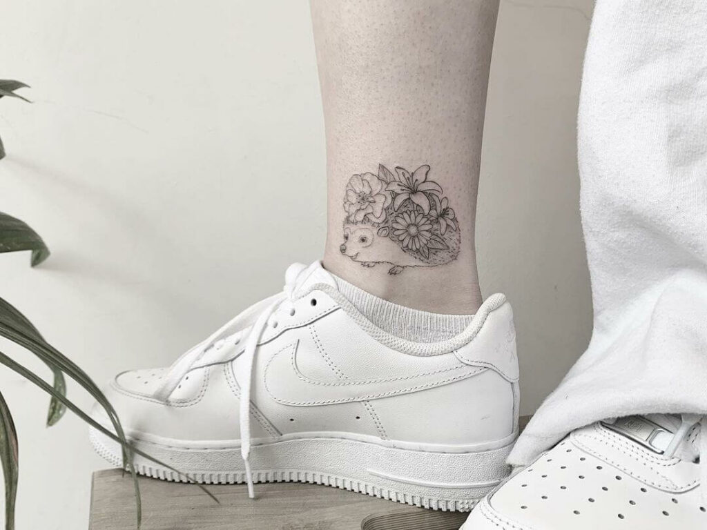 Floral Hedgehog Tattoo