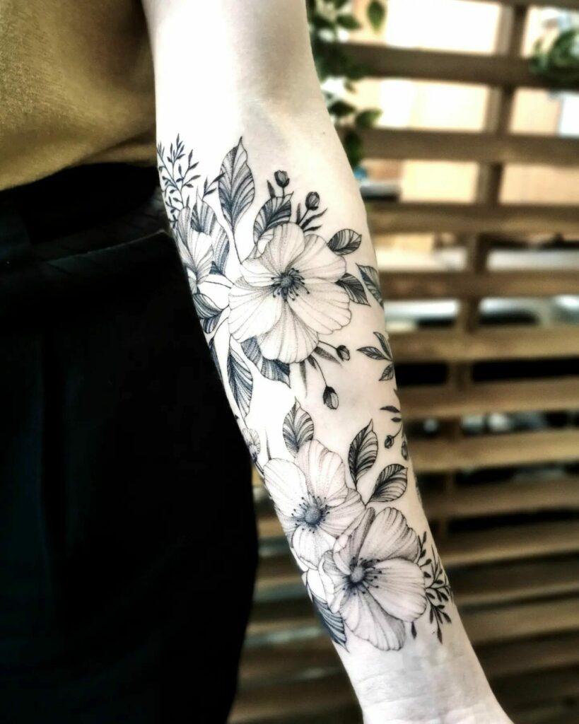 Floral Sketch Sleeve Tattoo
