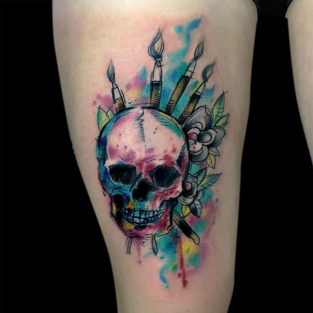 Floral Skull Tattoo Watercolor