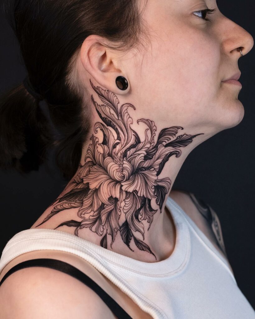 Full Throat Tattoo Design | Throat tattoo, Mandala tattoo neck, Geometric  tattoo neck